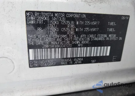 2019 Toyota Rav4 Xle z USA, uszkodzony, nr VIN JTMP1RFV6KD041070